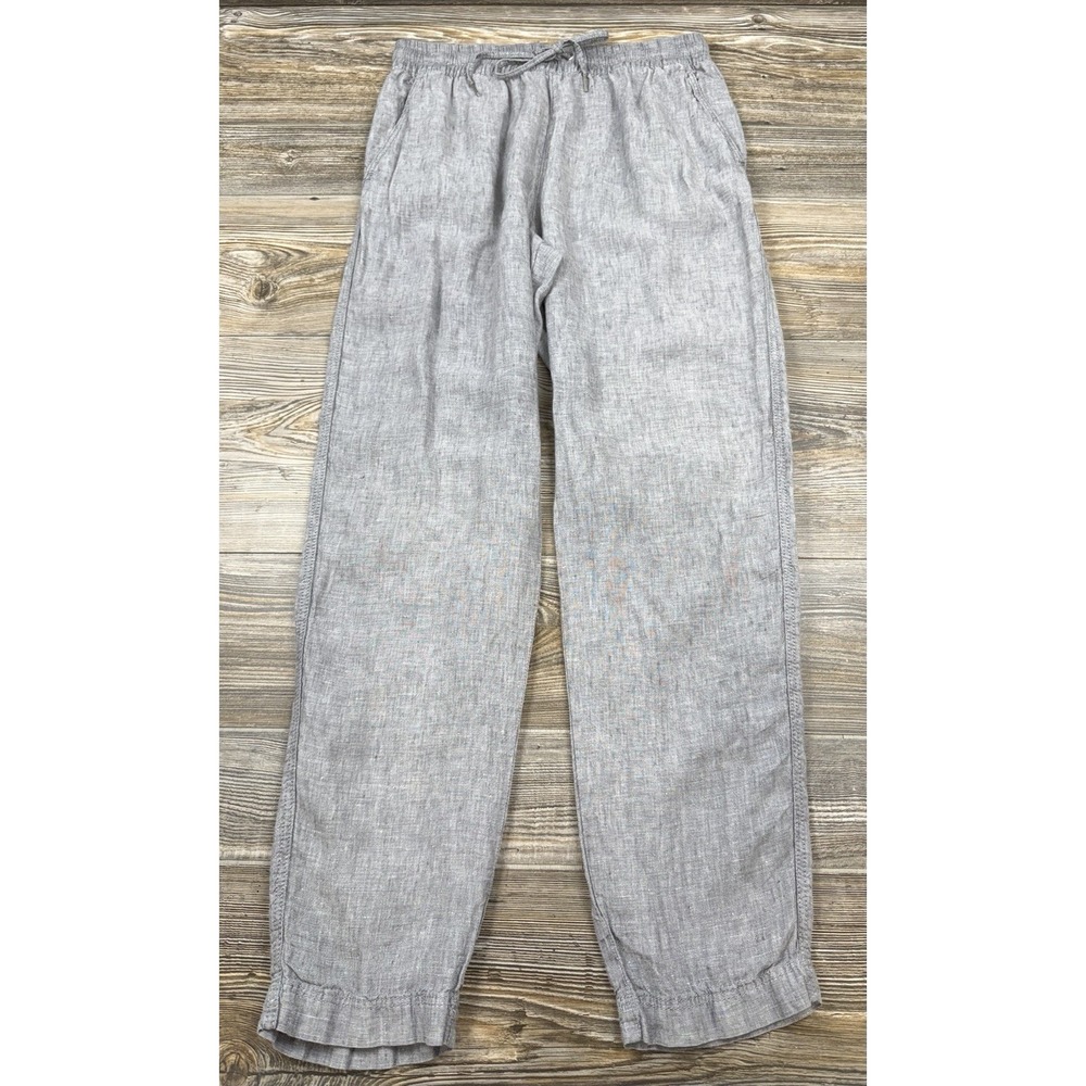 H & M Linen Pants S Chambray Grey Pull-On Light Blue Nautical Beachy Coastal
